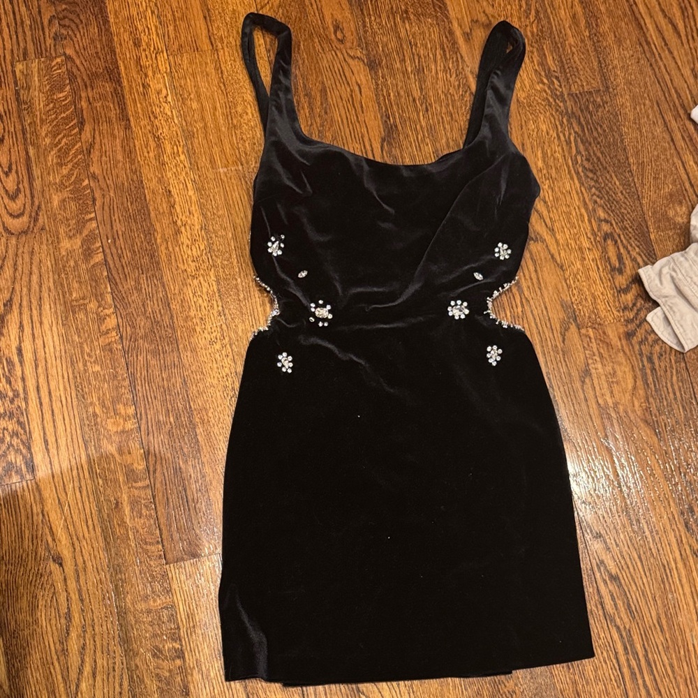 Zara Black Mini Dress with Floral Embellishments